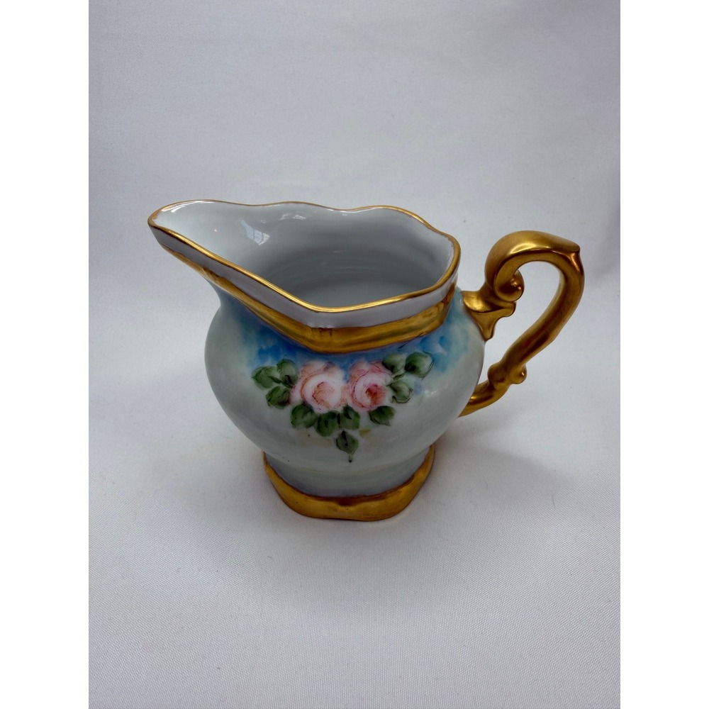 Vintage 1957 Plankenhammer Bavarian Hand Painted Gold Rose Porcelain Creamer